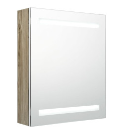 Armoire de salle de bain à miroir à LED blanc et chêne