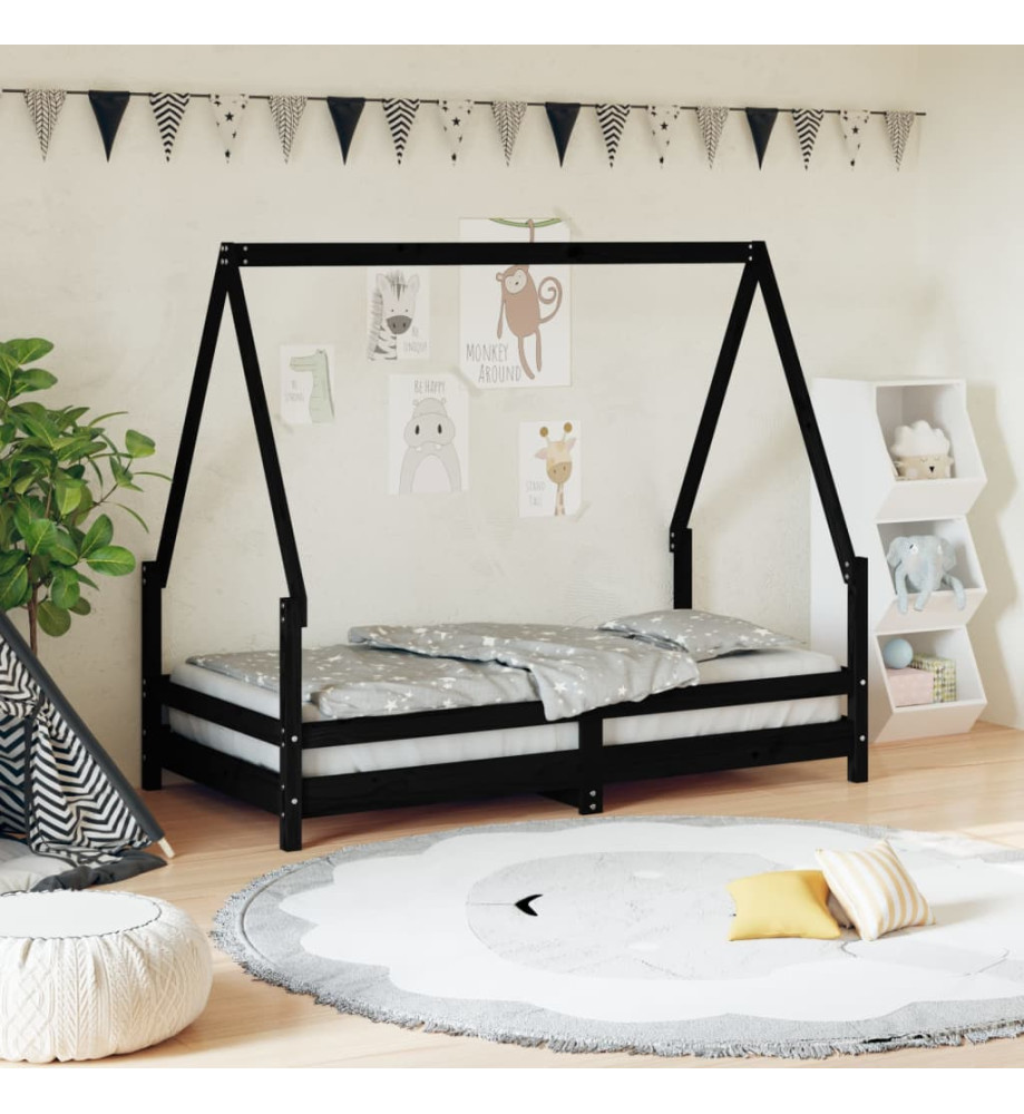 Cadre de lit pour enfant noir 80x160 cm bois de pin massif