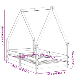 Cadre de lit pour enfant noir 80x160 cm bois de pin massif