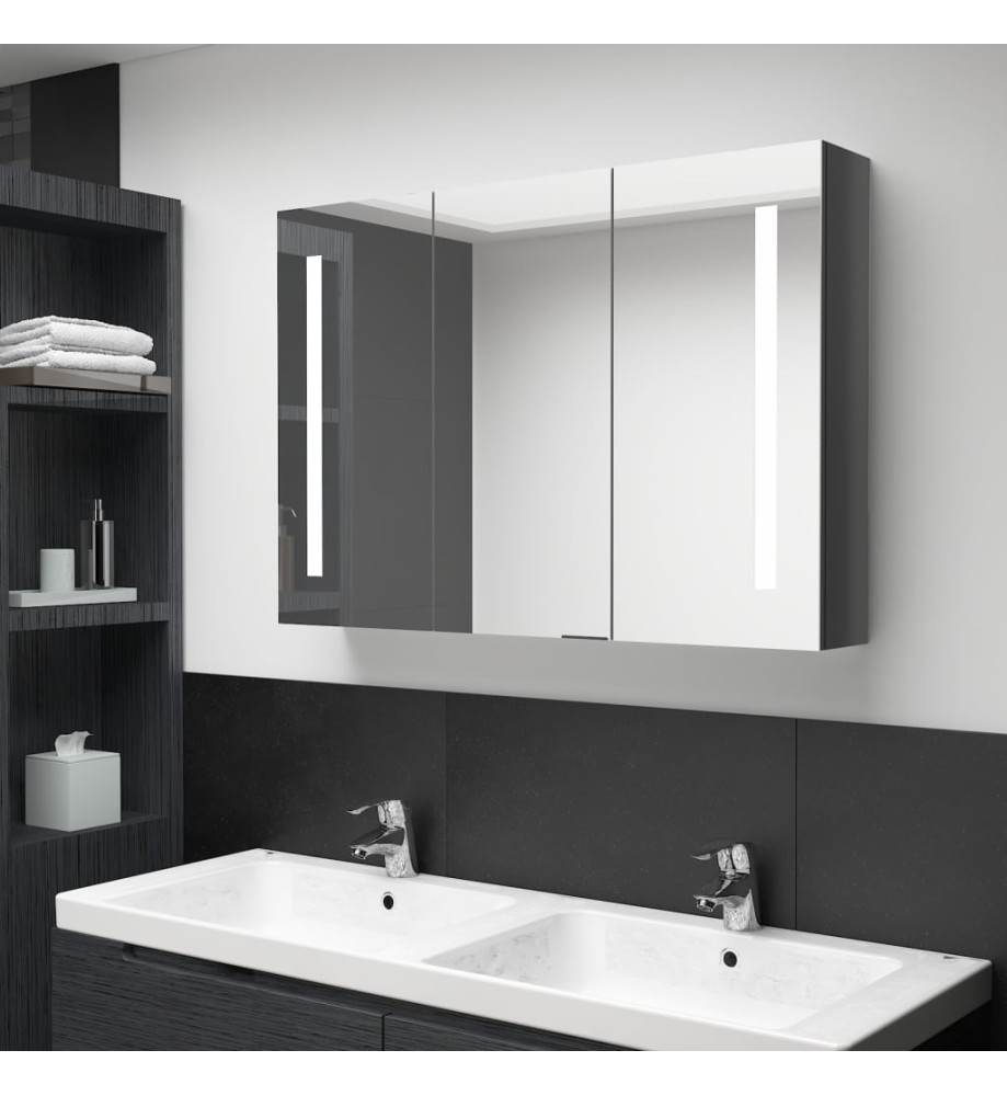 Armoire de salle de bain à miroir LED 89x14x62 cm Gris brillant