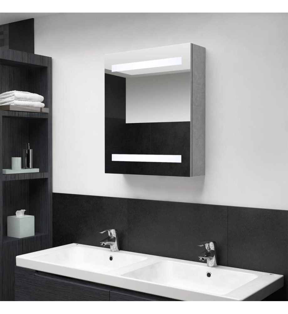 Armoire de salle de bain à miroir LED Gris béton 50x14x60 cm