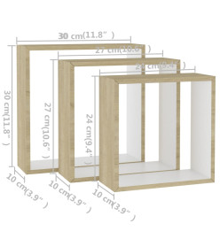 Étagères murales sous forme de cube 3 pcs Blanc et chêne sonoma