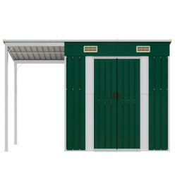 Abri de jardin avec toit prolongé vert 277x110,5x181 cm acier