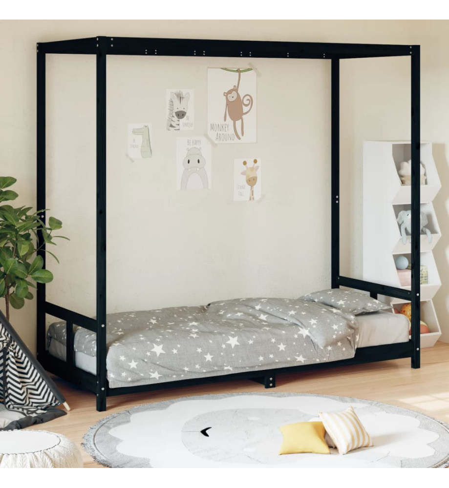 Cadre de lit pour enfants noir 80x200 cm bois de pin massif