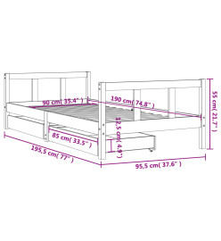 Cadre de lit d'enfants tiroirs blanc 90x190 cm bois pin massif