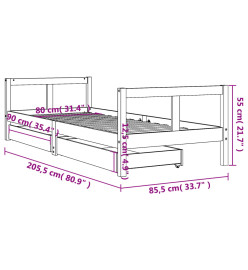 Cadre de lit pour enfants gris 80x200 cm bois de pin massif