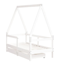 Cadre de lit enfant tiroirs blanc 70x140 cm bois de pin massif