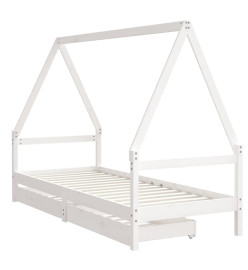 Cadre de lit enfant tiroirs blanc 80x200 cm bois de pin massif