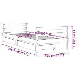 Cadre de lit d'enfants et tiroirs 90x190 cm bois de pin massif