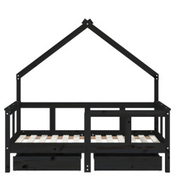 Cadre de lit enfant avec tiroirs noir 70x140 cm bois pin massif