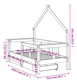 Cadre de lit enfant avec tiroirs 70x140 cm bois de pin massif