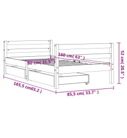 Cadre de lit pour enfant tiroirs blanc 80x160cm bois pin massif