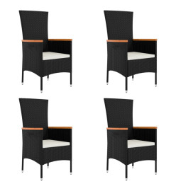 Chaises de jardin 4 pcs avec coussins Résine tressée Noir