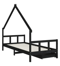 Cadre de lit enfant avec tiroirs noir 90x200 cm bois pin massif