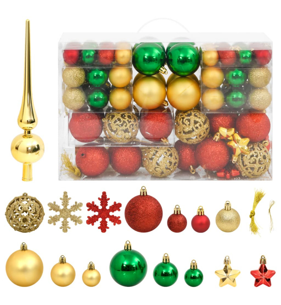 Ensemble de boules de Noël 112 pcs rouge vert doré polystyrène