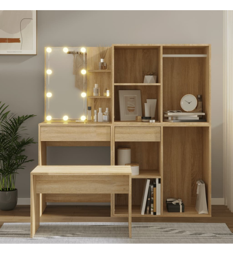 Ensemble de coiffeuse avec LED Chêne Sonoma Bois d'ingénierie