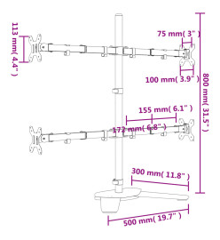 Support de moniteur noir acier VESA 75/100 mm