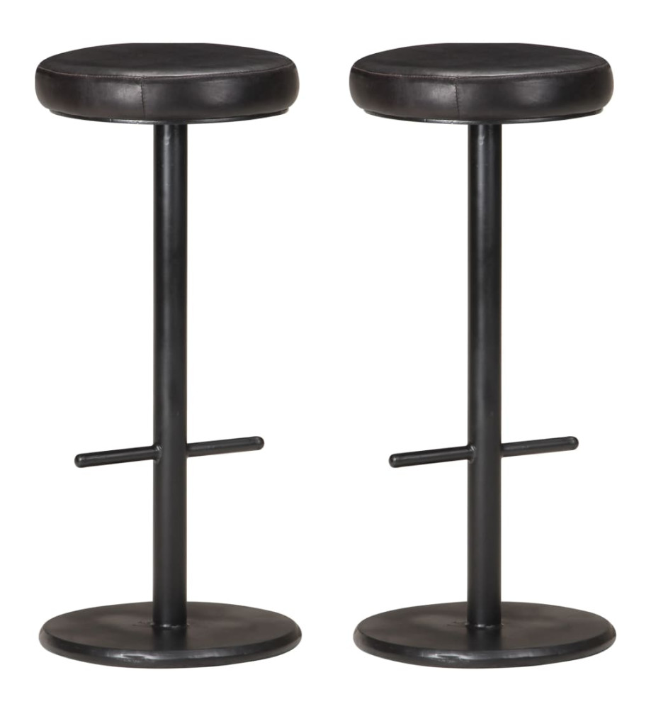 Tabourets de bar lot de 2 noir cuir véritable