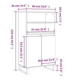 Buffet haut Blanc 60x36x110 cm Bois d'ingénierie