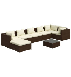 Salon de jardin 8 pcs avec coussins Résine tressée Marron