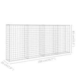 Mur à gabion avec couvercles Acier galvanisé 200 x 20 x 85 cm