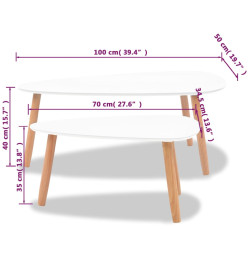 Ensemble de tables basses 2 pcs Bois de pin massif Blanc