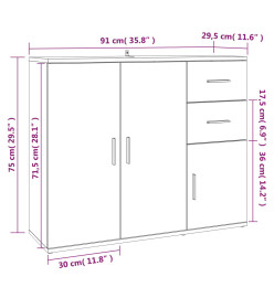 Buffet Blanc brillant 91x29,5x75 cm Bois d'ingénierie