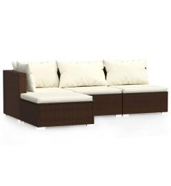 Salon de jardin 4 pcs avec coussins Marron Résine tressée