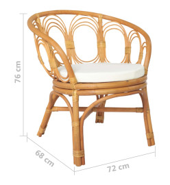 Chaise à diner avec coussin marron clair Rotin naturel et lin