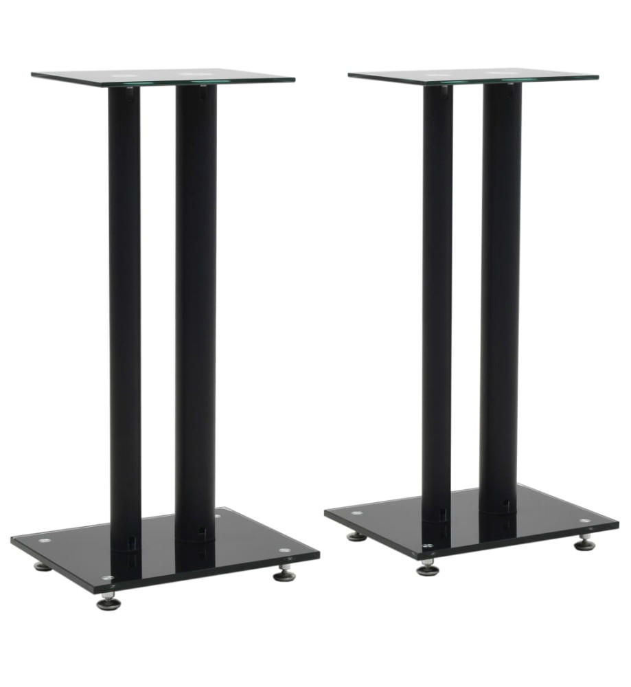 Support haut-parleur 2pc Verre trempé Design 2 colonnes Noir