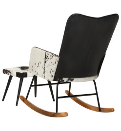 Chaise à bascule avec repose-pied Noir Cuir véritable