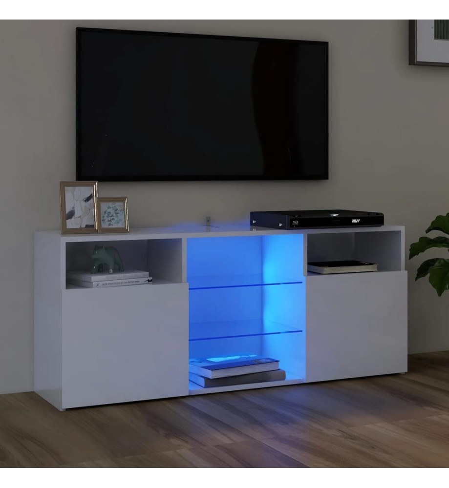 Meuble TV avec lumières LED blanc brillant 120x30x50 cm