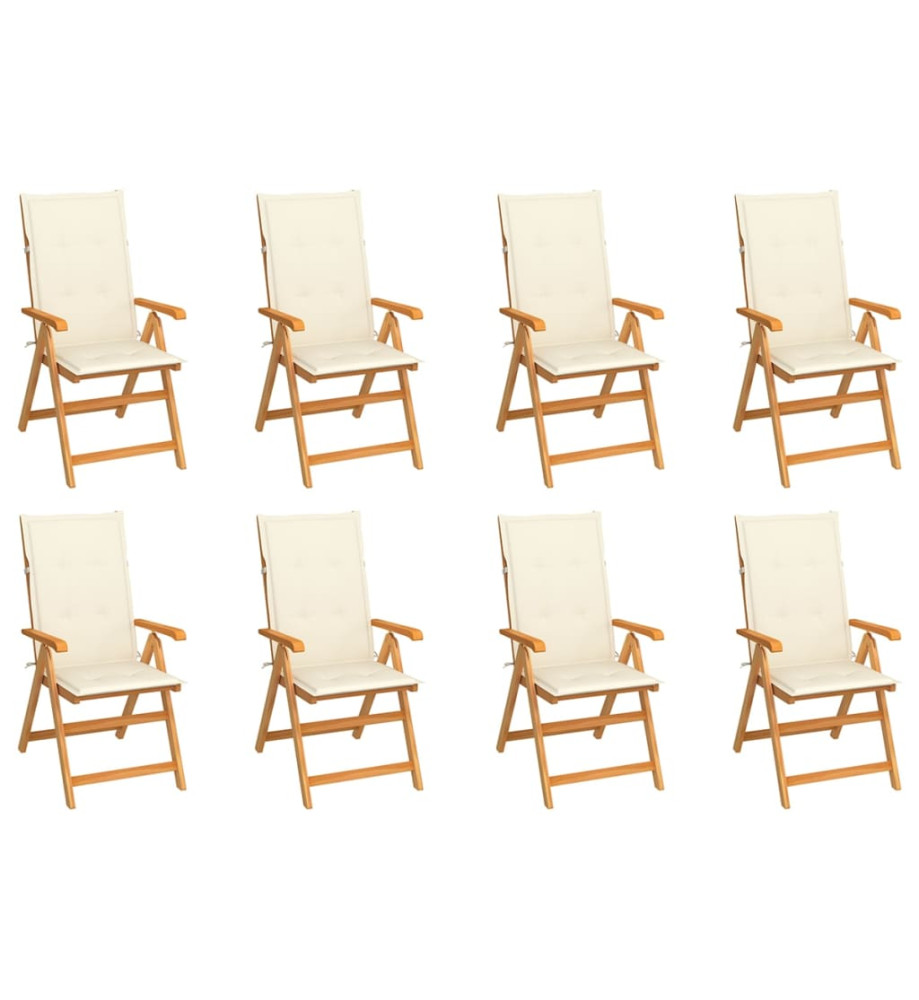 Chaises inclinables de jardin avec coussins 8 pcs Teck solide