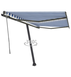 Auvent automatique capteur de vent/LED 350x250 cm Bleu et blanc