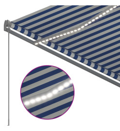 Auvent automatique capteur de vent/LED 350x250 cm Bleu et blanc