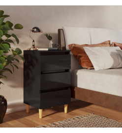 Table de chevet avec pieds en bois Noir brillant 40x35x69 cm