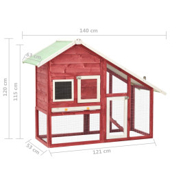 Clapier Rouge et blanc 140x63x120 cm Bois de sapin massif