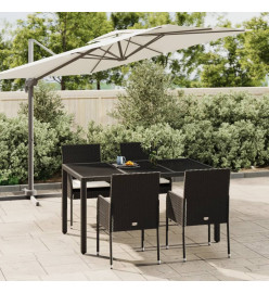 Mobilier à dîner de jardin et coussins 5pcs Noir Résine tressée