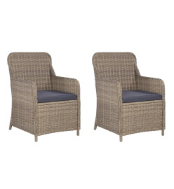 Chaises d'extérieur avec coussins 2 pcs Résine tressée Marron