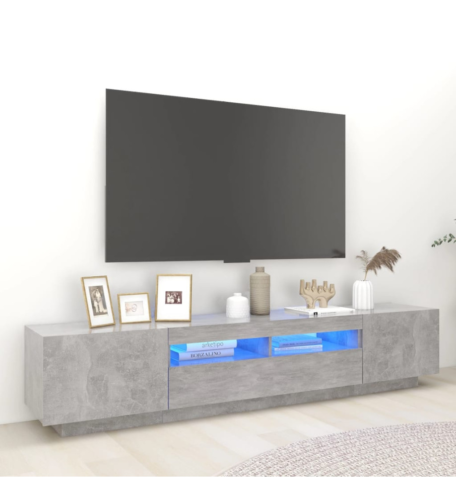 Meuble TV avec lumières LED Gris béton 200x35x40 cm