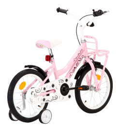 Vélo enfant avec porte-bagages avant 16 pouces Blanc et rose