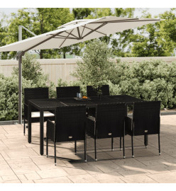 Ensemble à dîner de jardin et coussins 7pcs Noir Résine tressée