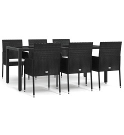 Ensemble à dîner de jardin et coussins 7pcs Noir Résine tressée