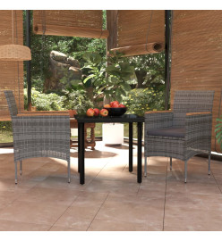 Mobilier à dîner d'extérieur avec coussins 3 pcs Gris et noir