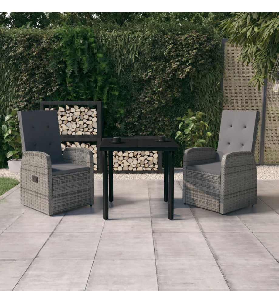 Ensemble de salle à manger de jardin avec coussins 3 pcs Gris Ensemble de salle à manger de jardin avec coussins 3 pcs Gris