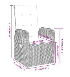 Ensemble de salle à manger de jardin avec coussins 3 pcs Gris