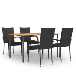Ensemble de salle à manger de jardin 5 pcs Résine tressée Noir