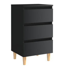 Tables de chevet pieds en bois 2 pcs Noir brillant 40x35x69 cm