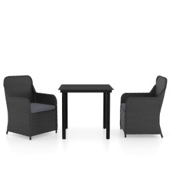 Ensemble de salle à manger de jardin avec coussins 3 pcs Noir