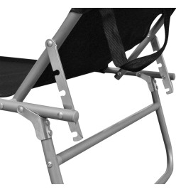 Chaise longue pliable avec auvent Noir Aluminium